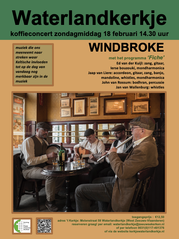 18 februari Folkband Windbroke in ’t kerkje van Waterlandkerkje met ‘Fiche’